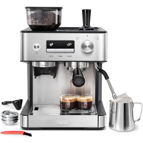 Gevi Espresso Machine with Grinder & Milk Frother, 20 Bar Professional Coffee Maker for Home, Removable Water Tank, Steam Wand, Perfect for Espresso,
