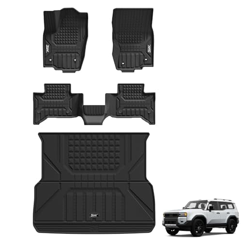 3W Floor Mats & Cargo Liner for 2024 2025 2026 Toyota Land Cruiser Prado & Lexus GX550 5 Seat (with CoolBox), TPE Custom Fit Floor Liner & Trunk Mats