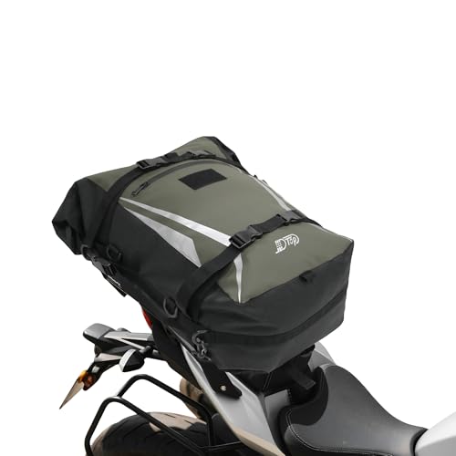 Motorcycle Tail Bag 30L Motorbike Side Bag Waterproof Motor Saddle Pannier Bag Travel Luggage Rear Rack Trunk Storage Motor Accessories (Army Green)