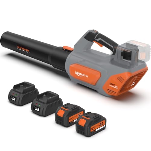 Keenstone Leaf Blower, Cordless Leaf Blowers Max 620-CFM 120-MPH with 2 * 4000mAh Batteries and 2*Fast Chargers, Lightweight Leaf Blower Cordless with