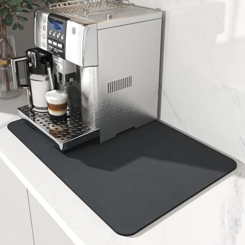 AMOAMI Coffee Mat - Hide Stain Rubber Backed Absorbent Dish Drying Mat for Kitchen Counter - Fits Under Coffee Maker or Machine DARK GREY 16"X24"
