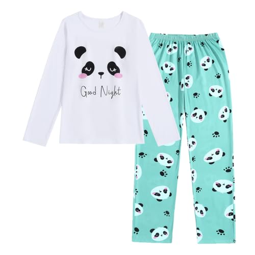 YIJIU Women's Sleepwear Long Sleeve Top and Pants Pajama Set Panda Print Nighty Small White Panda