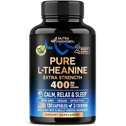 L Theanine 400 mg | L-Theanine Stress Relief | Extra Strength Supplement | Made in USA | Relaxation, Sleep & Calm Support | for Men & Women | Plant Ba