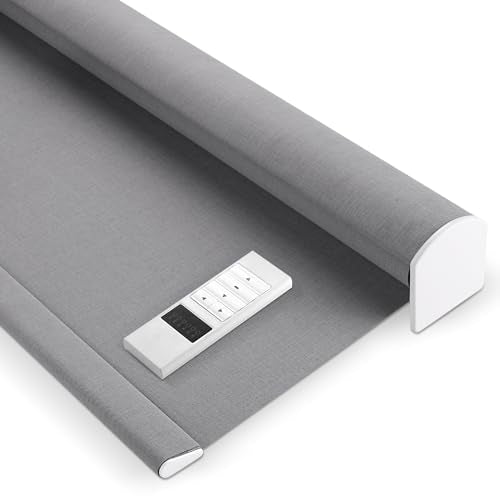 Zshine Rechargeable Motorized Roller Shades Blackout Fabric with Cross Texture Customize Size for Bedroom Living Room (82133D)