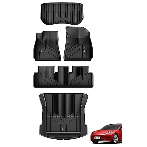 3W All-Weather TPE Floor Liner - Full Set Black Floor Mats and Cargo Liner Mat Custom Fit for Tesla Model 3 2021-2023 Mat The Right Way, OEM-Fit