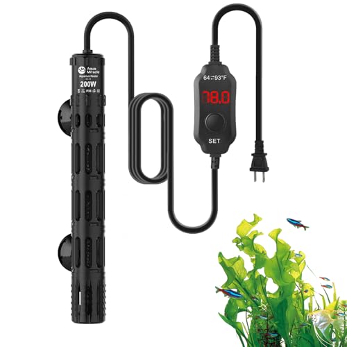 AquaMiracle 200W Aquarium Heaters with Protective Housing, Submersible Fish Tank Heaters with LED Digital Display Thermostat, Adjustable Fish Heater f