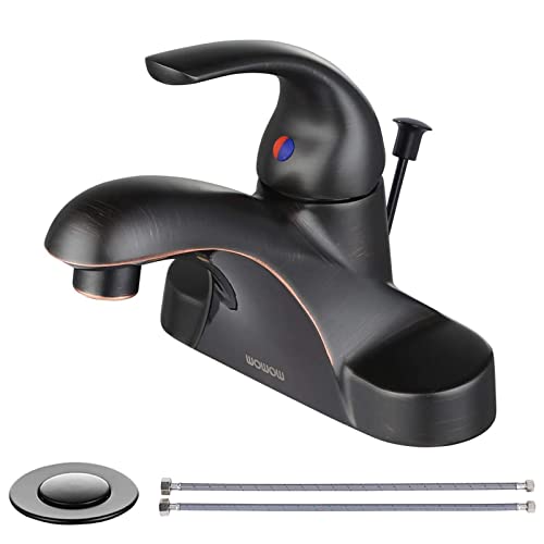 WOWOW Single Handle Commercial Bathroom Faucet Oiled Rubbed Bronze 4 inch Centerset Bathroom Basin Sink Faucets One Handle Vanity Faucets Basin Mixer