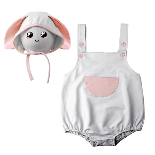 ROYLAMP Rompers My 1st Bunny Outfit Baby Jumpsuit Infant sleeveless Cute Kids Bodysuit With Hat 6-12 Months A-gray