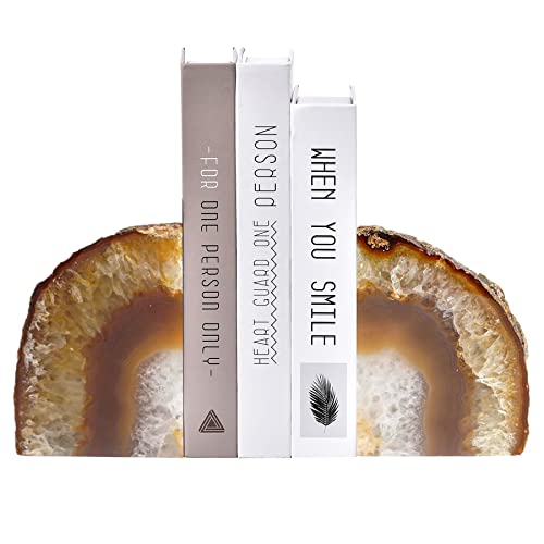 AMOYSTONE Natural Agate Bookends, Stone Book Ends for Kids’ Books, Small Crystal Book Stopper 2-3 LBS, Decorative Bookends for Shelves, for Children