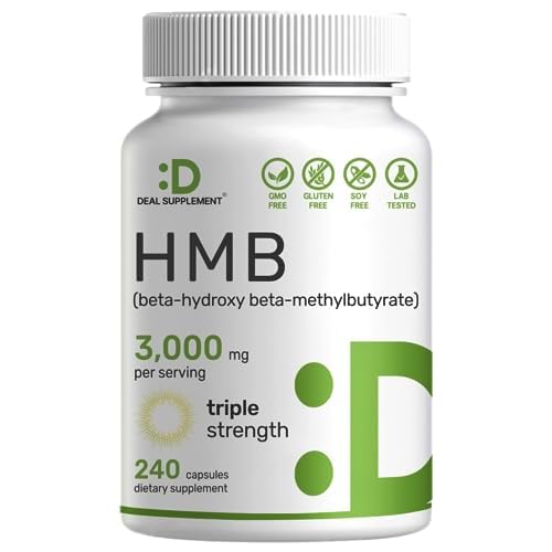 Ultra Strength HMB Supplements 3,000mg Per Serving, 240 Capsules | Third Party Tested | Supports Muscle Growth, Retention & Lean Muscle Mass | Fast Wo
