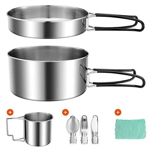 Odoland Camping Cookware Kit,Cooking Utensils Camping Pan Pot Cup Set - Portable Cooking Gear - Foldable Outdoor Travel Set, for Trekking, Hiking and