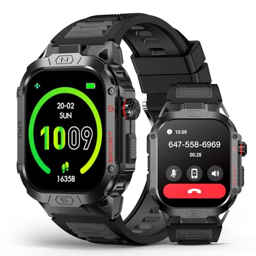 SOUYIE Military Smart Watch for Men Answer-Make Call, 2.02" Outdoor Sport Smartwatch with Flashlight, Heart Rate Blood oxygen Blood Pressure Sleep, 10