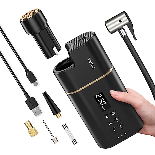 YANTU Air Compressor Cordless Portable Tire Inflator for Car tires, Rechargeable Electric Car Air Pump, DC 12V Digital Car Tire Pump, with Removable L