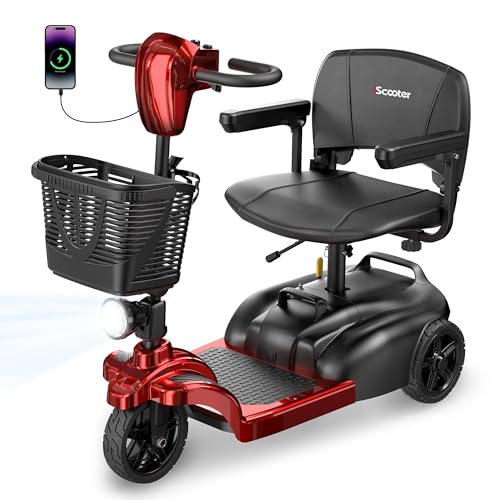 iScooter Mobility Scooter, 3 Wheel Mobility Scooter for Adults & Seniors, Electric Wheelchair Device with LED Headlight, Basket, Cup Holder, Detachabl