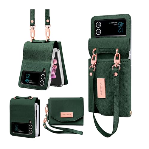 for Samsung Galaxy Z Flip 4 Wallet Case with Built-in Leather Cash Slot and Credit Card Holder. Wristlet Strap and Hinge Protection, Carrying Handbag