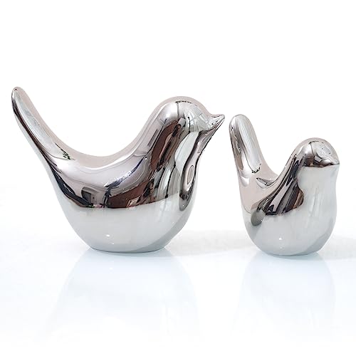 Notakia Small Birds Statues Home Decor Modern Style Decorative Ornaments for Living Room, Bedroom, Office Desktop, Cabinets (2Pcs Silver Birds)