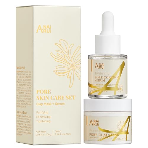 ANAI RUI 2 in-1 Pore SkinCare Set, Pore Clay Mask+Pore Minimizing Serum,Volcanic Pore Clay Mask for Nose&Face, Pore Reducer, Sebum Control Pore Exfoli