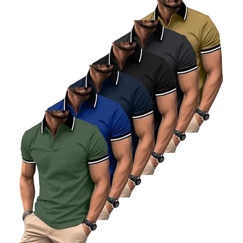 ZITY 6 Pack Men Polo Shirts Short Sleeve with Pocket Wicking Shirts for Men Casual Collared T-Shirts 8.3 Per Piece Six Black Grey Green Navy Khaki Sap