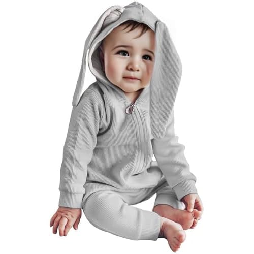 ROYLAMP Rompers My 1st Bunny Outfit Baby Jumpsuit Infant sleeveless Cute Kids Bodysuit With Hat 0-3 Months C-gray-1