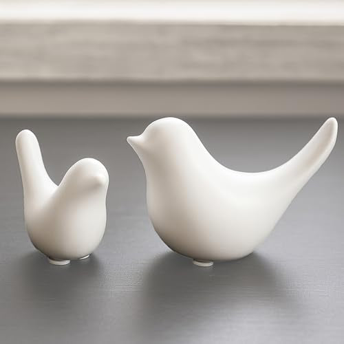 Notakia Small White Birds Statues Home Decor Modern Style Decorative Ornaments for Living Room, Bedroom, Office Desktop, Cabinets (2Pcs White Birds)