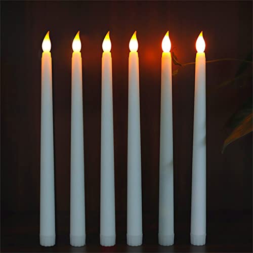Sequpr 6 Pcs Led Flameless Taper Candles Flickering Battery Operated Candles 3D Electric Long Candles Lamp for Christmas Bar Home Wedding Decor (Warm