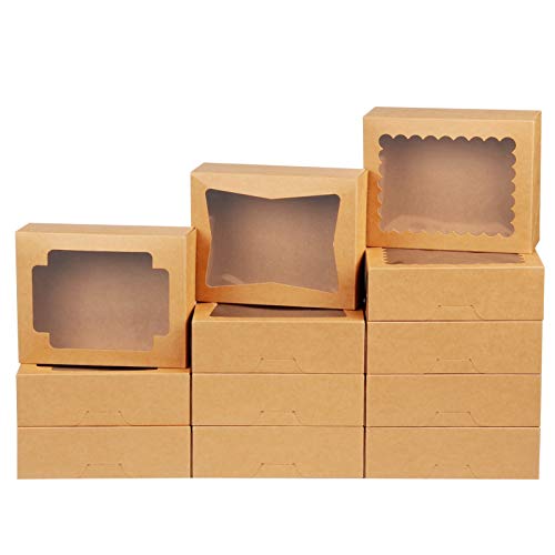 Cookie Boxes Bakery Boxes with Window 8x6.5x2.5 Inches Auto-Popup Treat Pastry Boxes for Gift Giving(24pack, Brown)