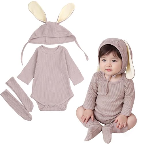 ROYLAMP Rompers My 1st Bunny Outfit Baby Jumpsuit Infant sleeveless Cute Kids Bodysuit With Hat 0-6 Months B-brown