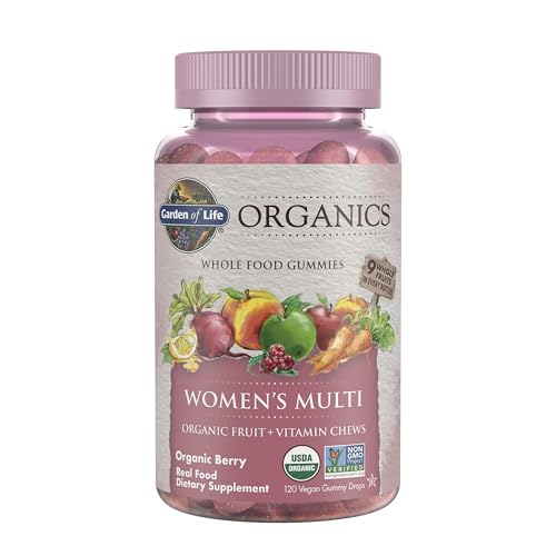 Garden of Life Organics Women's Gummy Vitamins - Berry - Certified Organic, Non-GMO, Vegan, Kosher Complete Multi - Methyl B12, C & D3 - Gluten, Soy &
