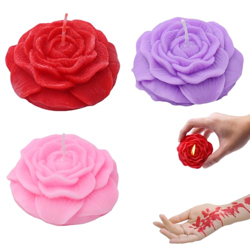 3 PCS Low Temperature Candles Solid Color Peony Flower Scented Candles Adult Low Heat Romantic Wax Play Candles Valentines Day Gifts for Her, Lovers,