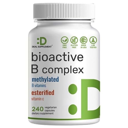 Bioactive Vitamin B Complex, 240 Veggie Capsules - Methylated Multivitamin B Complex & Esterified Vitamin C – High Potency & Easy Absorption – Imm