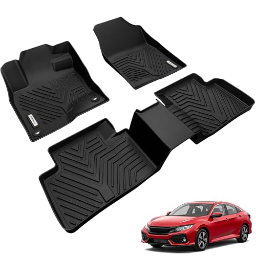 YITAMOTOR Floor Mats Fit for 2016-2021 Honda Civic Coupe-Sedan-Type R, 2017-2021 Honda Civic Hatchback, Custom Fit Civic Floor Liners, 1st & 2nd Row 2