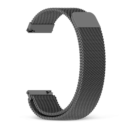 22mm Black Magnetic Stainless Steel Smartwatch Bands – Quick Release Milanese Loop Replacement Strap for Men Women – Stylish, Adjustable, Anti-Sna