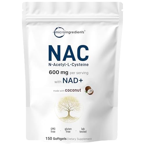 NAC 600mg with NAD+, 150 Coconut MCT Oil Softgels | N Acetyl L Cysteine & Nicotinamide Forms for Better Absorption | Antioxidant Supplement | Promotes