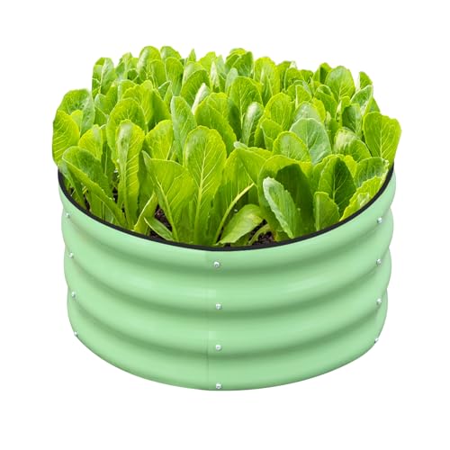 SnugNiture 2x2x1ft Round Galvanized Raised Garden Bed Kit Outdoor, Metal Planter Box for Planting Plants Vegetables, Green Green 2x2x1ft (1PCS)