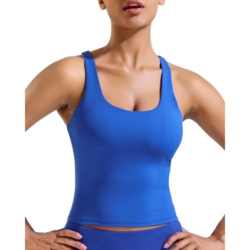 RUNNING GIRL Tank Tops with Built in Bras, Racerback Activewear Yoga Workout Tops for Women Dark Blue Medium