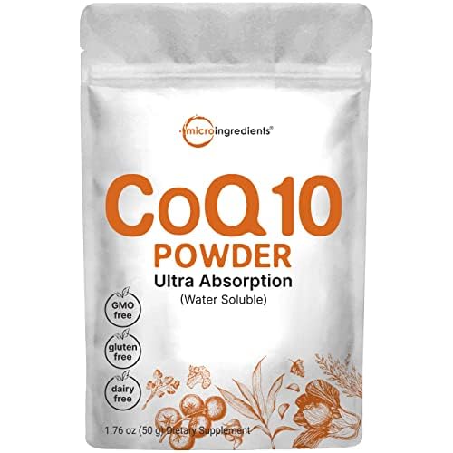 Micro Ingredients Water Soluble COQ10 Supplement (COQ10 200mg Per Serving in Powder Form), 50 Grams (8 Months Supply), Extra Absorption, Supports Hear