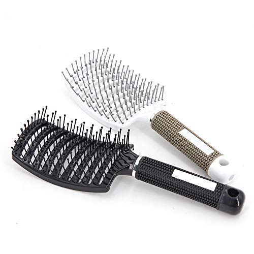 2 Pc Curved Vented Hair Brushes for Women, Eyxformula Anti Frizz Detangling Brush for Long Thick Curly Wet Hair, Blow Fast Drying Paddle Detangler Bru