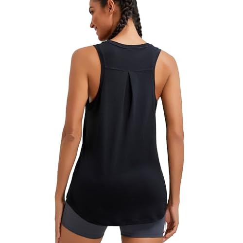 RUNNING GIRL Racerback Running Yoga Athletic Tank Tops for Women, Sleeveless Workout Tank Tops Woman Tennis Shirts B-black Large