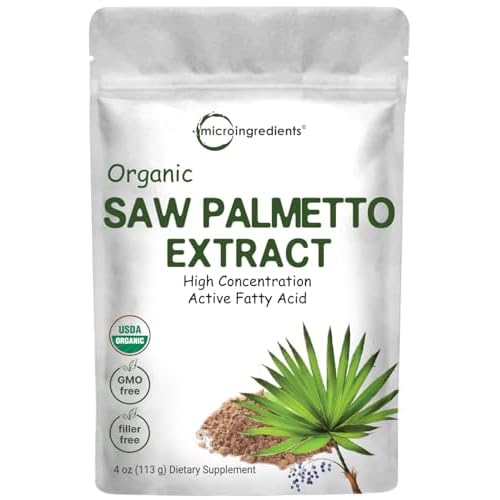 Sustainably US Grown, Organic Saw Palmetto Powder, 4 Ounce, with Active Fatty Acid, Pure Saw Palmetto Prostate & Hair Growth Supplement, Healthy Urina