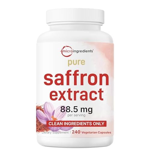 Micro Ingredients Pure Saffron Extract, 240 Veggie Capsules | 2-in-1 Formula with High Absorption Fat-Soluble Vitamin C | Mood, Vision & Heart Support