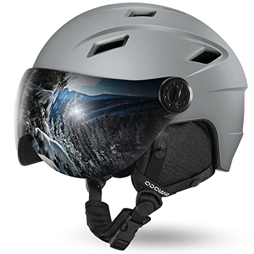 Odoland Ski Helmet with 2-in-1 Visor Goggles, Light Weight Snowboard Helmet for Men Women, Snow Sport Helmets for Skiing, Skating, Snowboarding Dark G