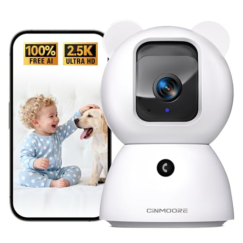 Security Camera Indoor, 2.5K Pet-Dog Camera with Speaker-Phone App, PTZ WiFi Baby Monitor Cameras for Home Security, 0-Glow Night Vision 2-Way Talk, A