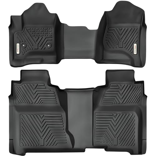 YITAMOTOR Floor Mats Compatible with 2014-2018 Silverado-Sierra 1500, 2015-2019 2500HD-3500HD Crew Cab, with 1st Row Bench Seat, All Weather TPE Custo