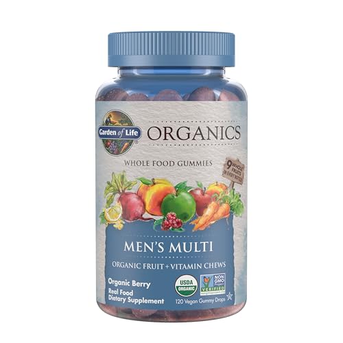 Garden of Life Organics Men's Gummy Vitamins - Berry - Certified Organic, Non-GMO, Vegan, Kosher Complete Multi - Methyl B12, C & D3 - Gluten, Soy & D