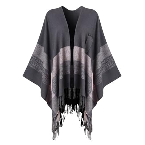 Ferand Women's Elegant Shawl Wraps Plaid Fringe Poncho Cozy Soft Blanket Scarf for Fall Winter Grey