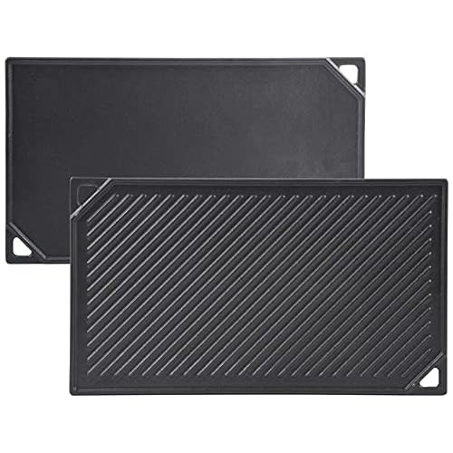 GasSaf Cast Iron Reversible Griddle, 16.5 Inch x 9.5 Inch Double Sided Grill Pan Perfect for Gas Grills and Stove Top 16.5" x 9.5"