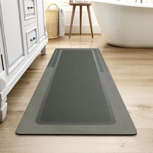 MontVoo-Bath Mat Rug Long Non Slip Super Absorbent Bathroom Runner Stain Resistant Quick Dry Thin Bathroom Mat Fit Under Door-24"x70",Darkgrey Darkgre