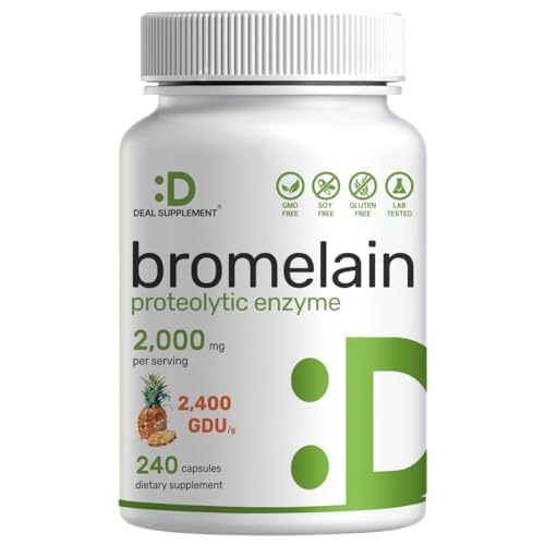 Bromelain Supplement 2,000mg Per Serving, 240 Capsules – Natural Proteolytic Enzymes from Fresh Pineapple – Supports Nutrient Digestion