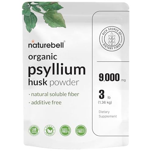 NatureBell Psyllium Husk Fiber Supplement, 9,000mg Per Serving, 3lb (48oz) Powder | Organic Soluble Fiber for Digestive & Gut Health | Plant-Based, Un