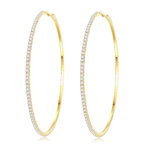 Big Gold Hoop Earrings for Women Trendy Silver Huggie Non Tarnish Hoops Ear Rings Cubic Zirconia Hopps 100mm Gold